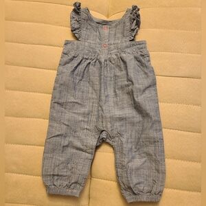 💕Baby Cat & Jack Light Blue Chambray Romper with Ruffle Cap Sleeves